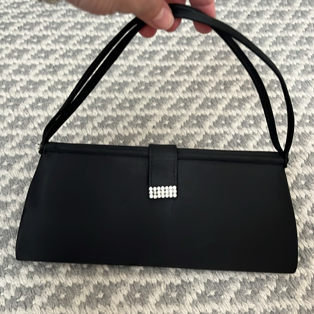 Black Purse Dressy with Rhinestones and Satin Evening Bag